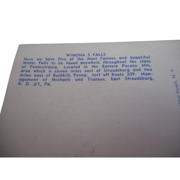 Vintage Postcard unposted waterfall Winona 5 Falls PA 60s Stroudsburg Poconos - Picture 3 of 3